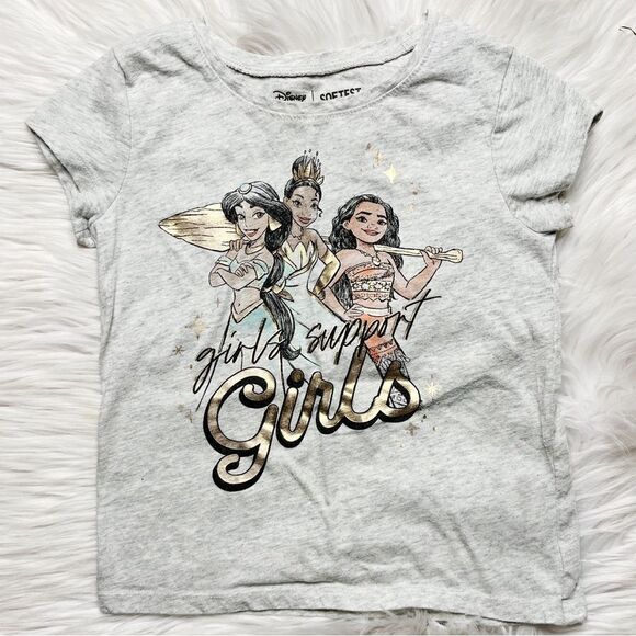 Disney Softest Tee Princess Girls Support Girls Short Sleeve Shirt Grey 5T - Picture 1 of 4